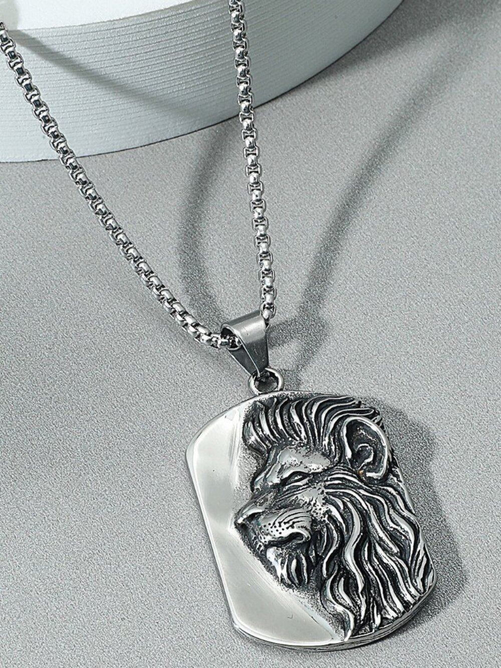 3/$35 NWT Silver Lion Dog Tag Pendant Necklace Stainless Steel Punk Gothic Men's